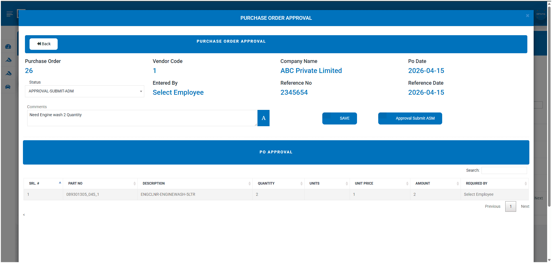 Purchase order approval workflow with multi-level routing in GetAFix